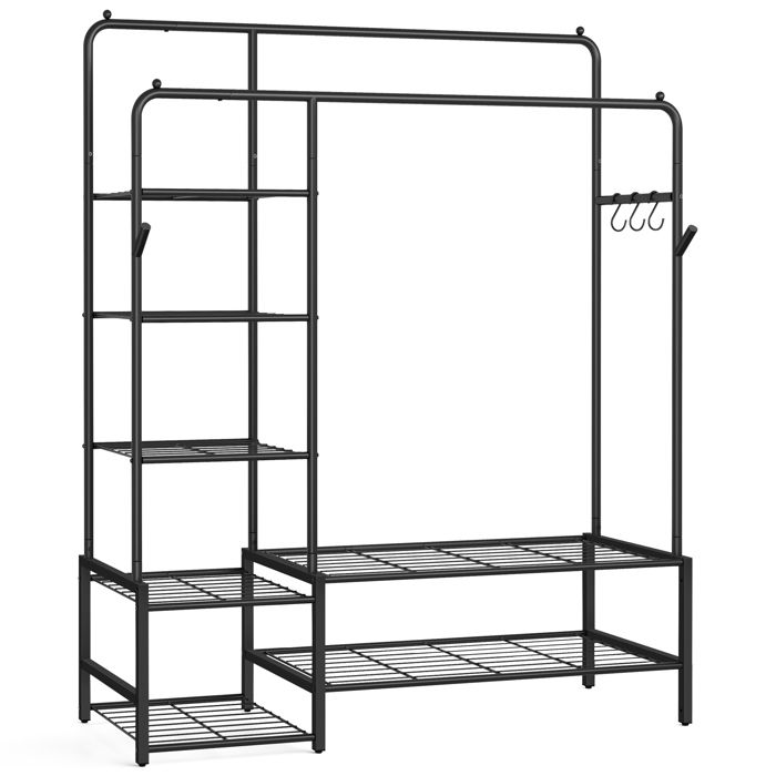 Portant à Vêtements avec 7 Étagères Cadre en Métal Tringles 45 x 115 8 x 172 8 cm pour Chambre Salon Entrée Noir