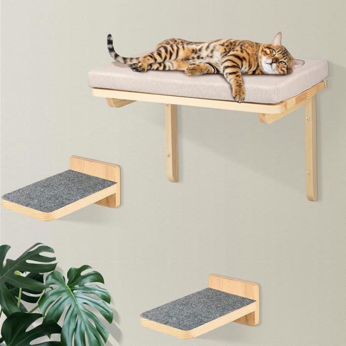 Meilleurs prix pour YIYI. MUR DESCALADE MURAL EN BOIS MASSIF POUR CHATS AVEC 2 ÉCHELLES MURALES (PLANCHES À GRIFFES) GRIS 40*30*25CM.