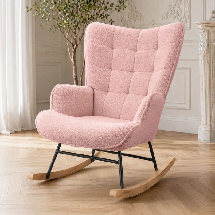 Fauteuil à Bascule - LUMINARIX - Rose - Scandinave - Métal et Bois Massif - Confort Optimal
