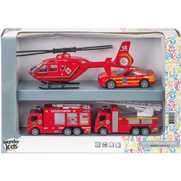 Set de véhicules miniatures pompiers - WONDERKIDS - DS067W - Multicolore - 4 véhicules - Non toxiques
