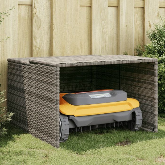 Garage pour robot tondeuse gris 86x90x52 57 cm résine tressée