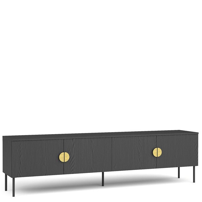 Meuble TV bas VIDIS style industriel Noir pieds métal - L 200 x P 40 x H 54 cm
