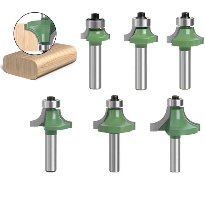 Lot De 6 Fraises Défonceuse à Bois 8 Mm Quart De Rond Avec Roulement – Rayons 3/4/6/8/10/12 Mm – Carbure De Qualité Pro