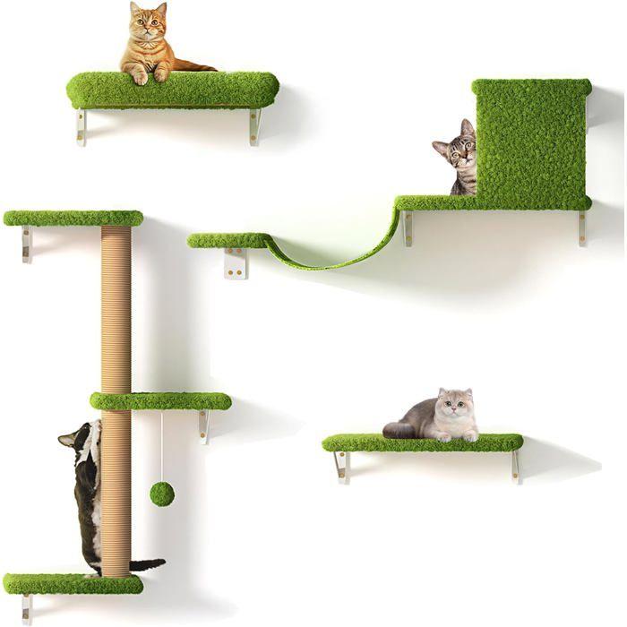 Étagères Murales pour Chat FUKUMARU 4 en 1 Bois Griffoir Pont Lit Vert