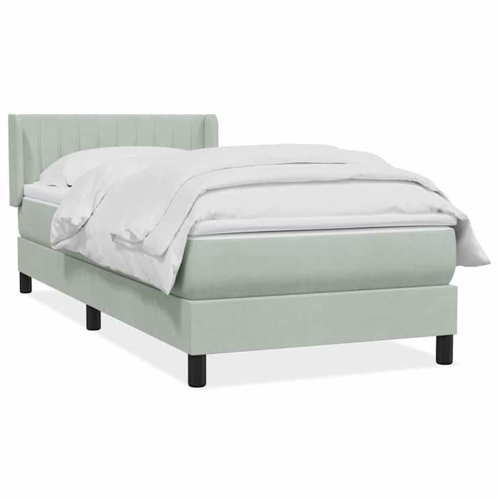 Lit avec sommier à lattes et matelas - vidaxl - 90x220 cm - Gris clair - Velours - Matelas à ressorts ensachés