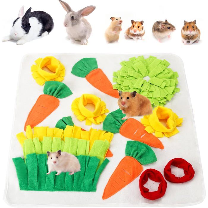 Tapis de fouille pour lapin - MICH - Carré - Réduit le stress - Matériau polaire - Fond antidérapant