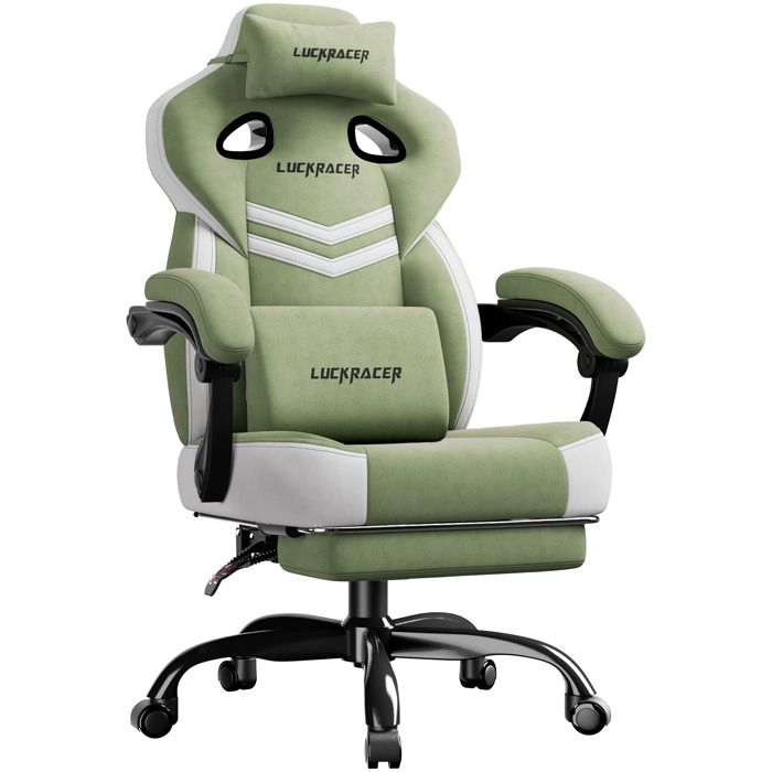 LUCKRACER Chaise de gaming chaise de bureau avec accoudoirs intégrés coussin en mousse à mémoire de forme repose piedsVert