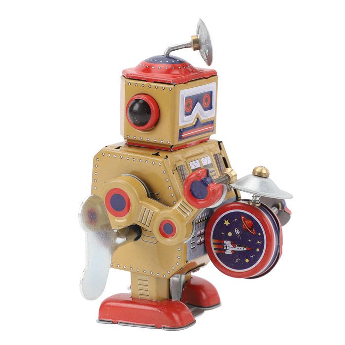 Jouet Robot à Remonter Mécanique Vintage - En Fer, Mouvement Oscillant | Décoration Rétro Pour Bar, Café | Cadeau Original Rouge