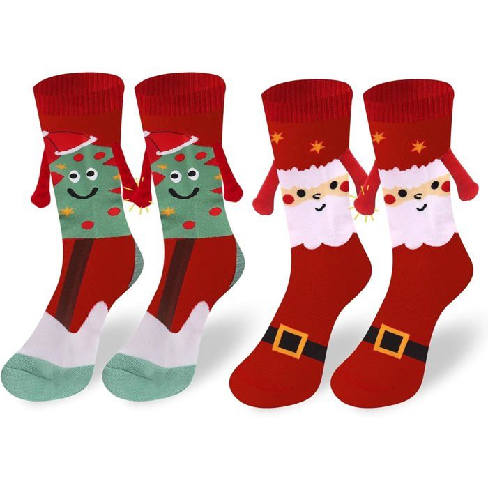 Chaussettes De Noël Magnétiques Pour Couples | Chaussettes De Noël Amusantes | Chaussettes Magnétiques Main Dans La Main Chaussettes Magnétiques Avec