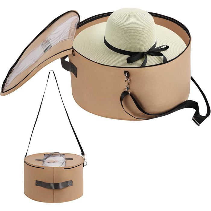 Organisateur de chapeau pour homme et femme Boîte de rangement ronde pour chapeau portable en feutre Pour armoire (17 Dx10 H)