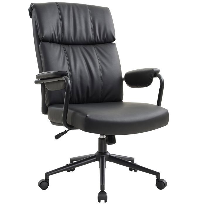 IWMH Fauteuil de direction en cuir PU chaise de bureau ergonomique rétro pour bureau salle de travail jeux à domicile - Noir