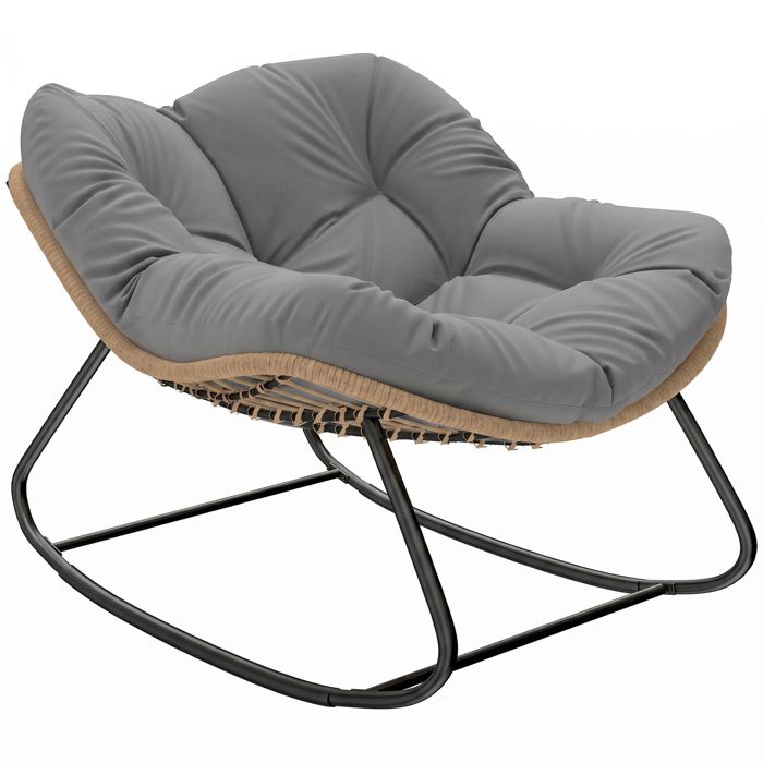 Fauteuil à bascule papasan - Outsunny - usage intérieur et extérieur - avec coussin rembourré - rotin - gris