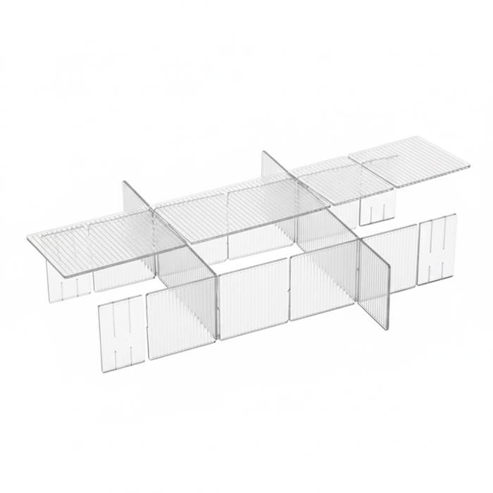 Diviseurs de Tiroir Modulables Transparents - Pour Maquillage Chaussettes & Dressing - Rangement Tiroir Personnalisable