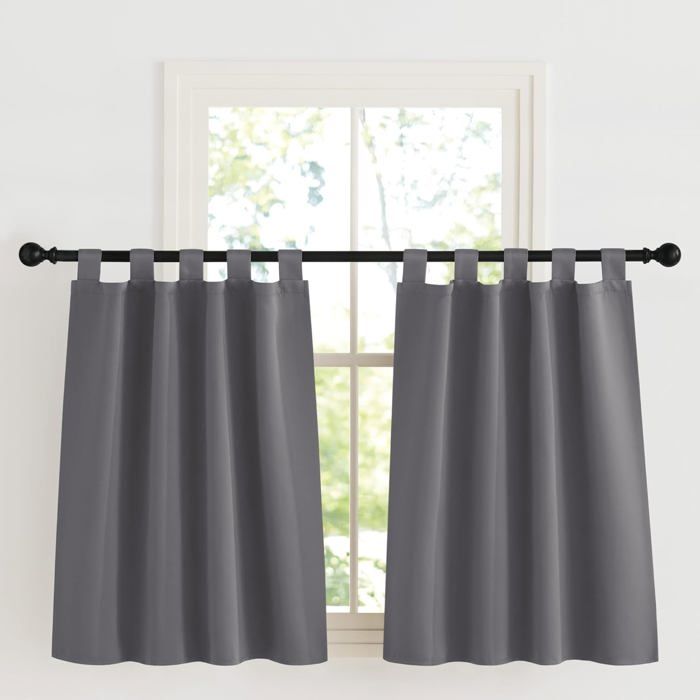 Rideaux occultants courts - LEHRING - Lot de 2 panneaux - Dimensions 90x90 cm - Gris - 100% polyester