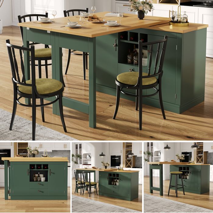 Table de Bar à 360° avec espace de rangement Table extensible réglable de 120 à 180 cm pour Salle à Manger et Salon Vert