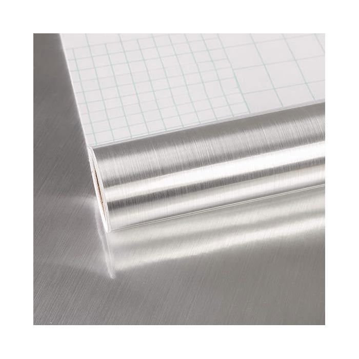 Film adhésif argenté Papier peint autocollant Motif réaliste en acier inoxydable Autocollant de cuisine résistant 40 x PAPIER PEINT