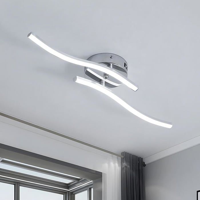 Plafonnier LED 2 Lumières 14W 1260LM Luminaire Vagues Lampe de Plafond Moderne Argent Salon 6500K Blanc 2-led-6500k LUSTRE