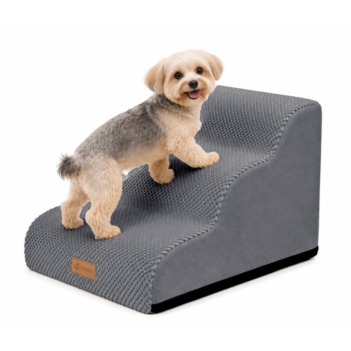 VOUNOT® Escalier pour chien et chat à 3 marches en mousse haute densité - antidérapante déhoussable lavable - 57x40x40cm gris VOUNOT® Escalier pour chien et chat à 3 marches en mousse haute densité - antidérapante déhoussable lavable - 57x40x40cm gris