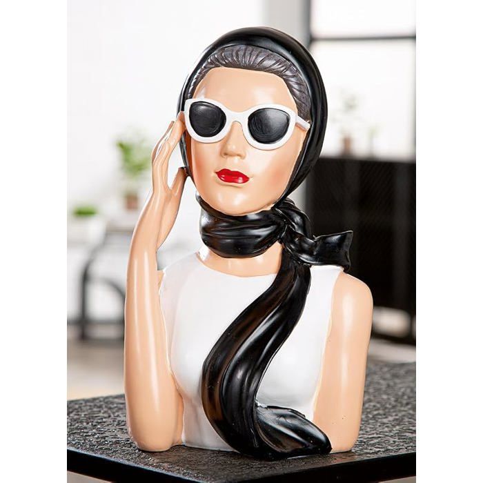 Figurine Lady en résine Noire et Bnche 28 cm de Haut 18 cm de Large 16 cm de Profondeur Noir Bnc Höhe 27 5 cm