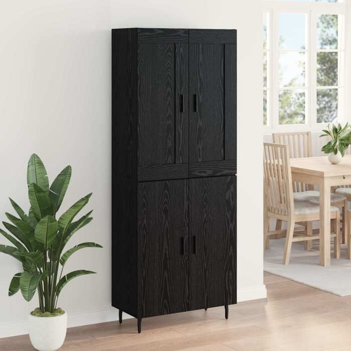 Meuble Rangement - HAOSHOP - Haut Armoire 2 pcs Chêne noir Bois dingénierie&01_31171