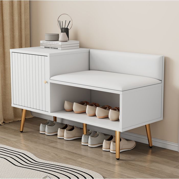 Meuble à chaussures avec banc dentrée AESVAR 100 x 38 x 58 cm assise rembourrée avec dossier blanc et doré