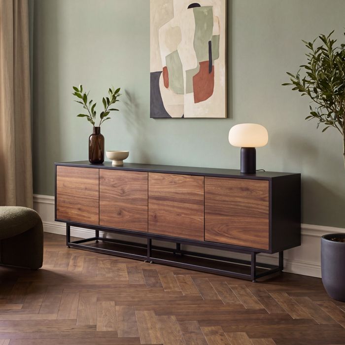 Meuble TV Boxholm 180 x 30 x 56 cm noir effet noyer Meuble TV Boxholm 180 x 30 x 56 cm noir effet noyer