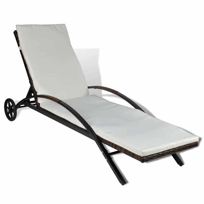 Neuf& 2393 Siège/Bain de Soleil - vidaXL - CHIC - Chaise longue avec coussin et roues Résine tressée Marron