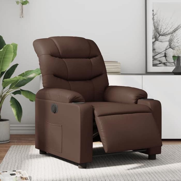 Fauteuils & Relaxfauteuils - MAISON EXCLUSIVE - Inclinable électrique - Similicuir marron - Inclinaison 135° - Poche latérale