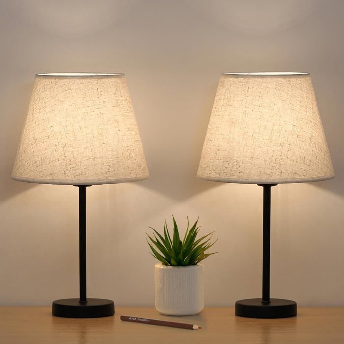 Lot de 2 petites lampes de chevet 39 1 cm - abat-jour en lin et base en métal - douille E27 - lampe de table pour chambre et bureau