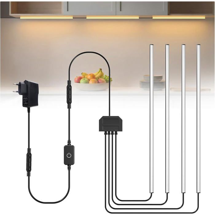 Angle 90° Eclairage Sous Meuble Cuisine–4 X 30Cm Reglette Led Cuisine Sous Meuble 220V Blanc Chaud 3000K Dimmable Tactile Lu[BI44]