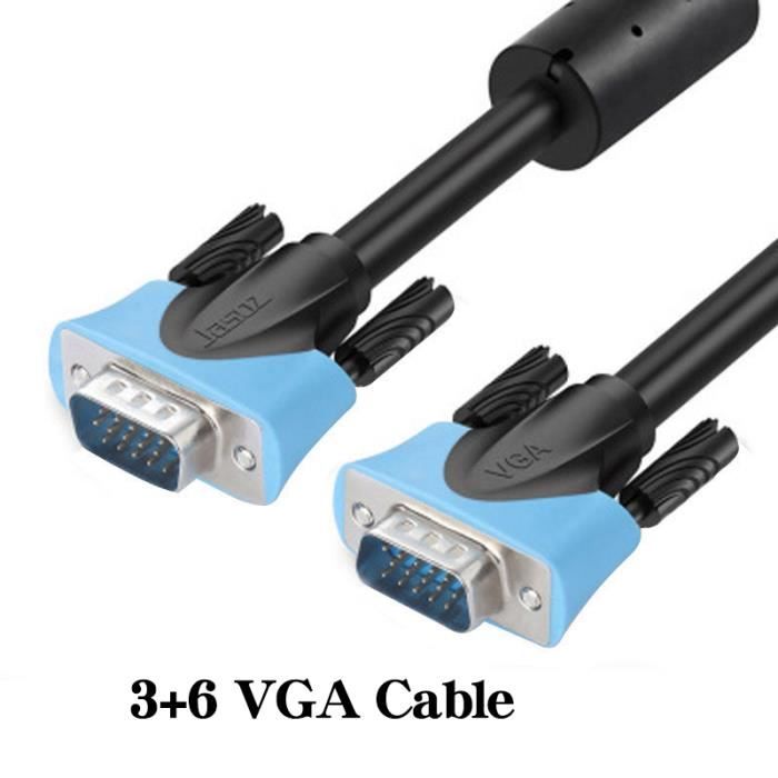 Rallonge VGA Mâle-mâle 3 Mètres 15 Broches - Noir (Uxcell, Neuve)