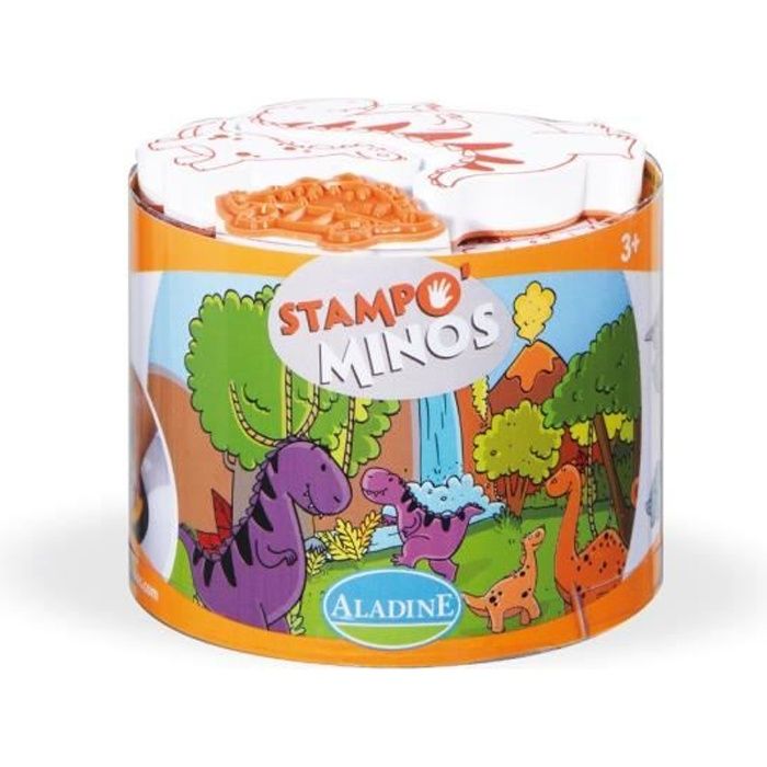 ALADINE 10 Tampons +Encreur Stampo'minos Dinosaure