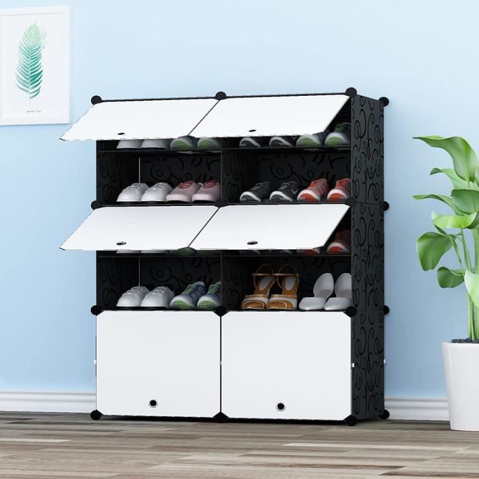 meuble à chaussures cubes de rangement modulaires, armoire à chaussures, etagères chaussures,noir(2-5)