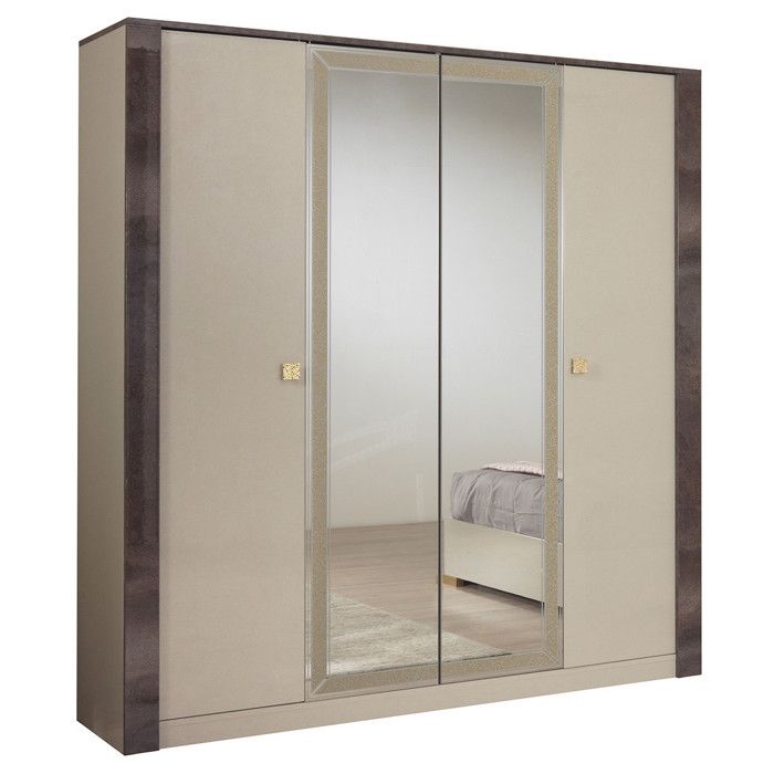 PANACA - Armoire 4 Portes Coloris Crème et Bronze
