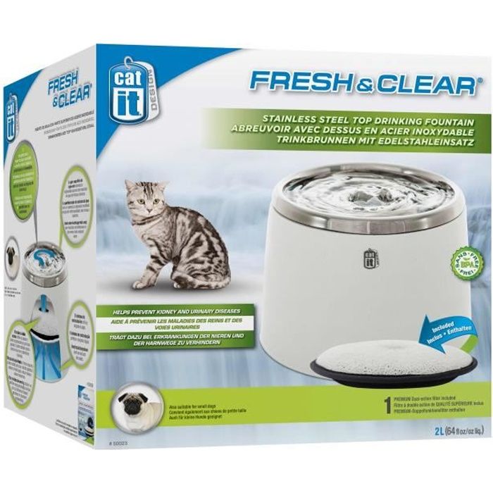 Fontaine à Eau Chat Acier Blanche