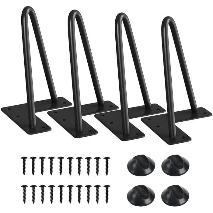 Pieds de meubles en fer massif noir - Design minimaliste moderne - Lot de 4 - Avec vis et protecteurs de sol