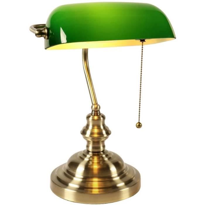 Newrays-lampe de table de banquier en verre vert lampe de table de chevet de salon avec interrupteur à glissière