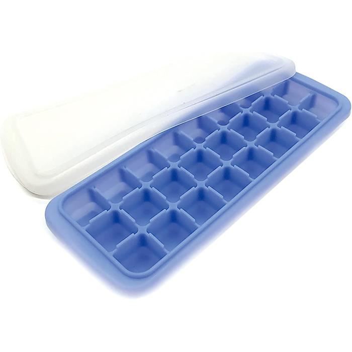 Moule à glaçons carré en silicone de qualité alimentaire avec 24 grilles et couvercle Bleu[565