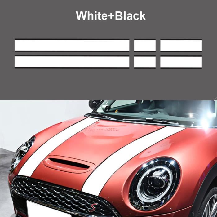 Blanc + noir - Autocollant à rayures pour capot arrière et coffre