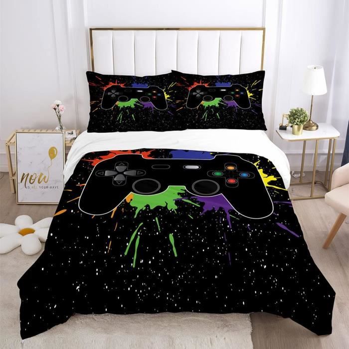 Housse De Couette 140X200 Gamer Parure De Lit 140 X 200 Ado Garcon Avec Fermeture Eclair 1 Personne Parure Housse Couette E Z5050 Cdiscount Maison