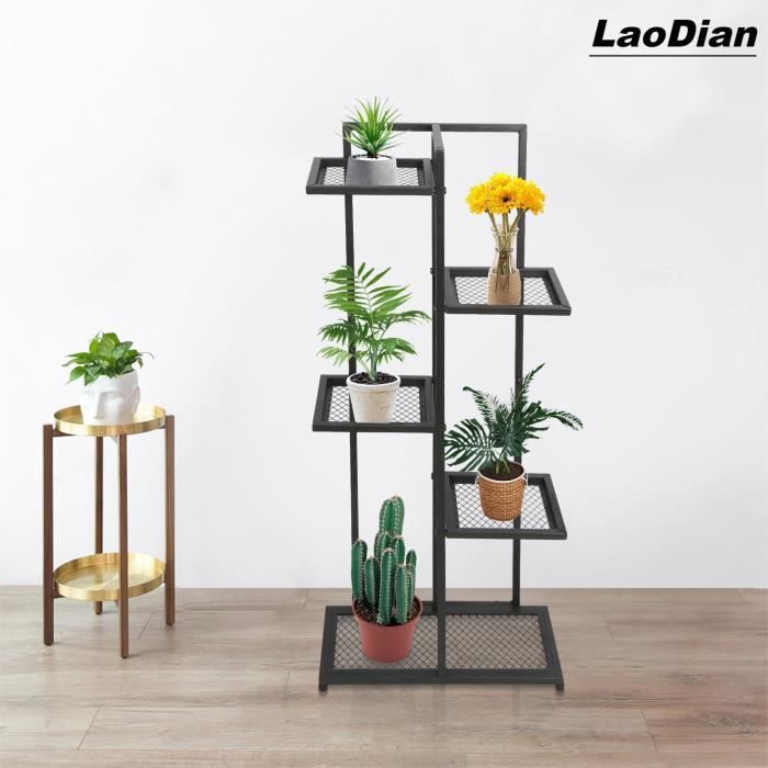 Support pour plante intérieur en fer LaoDian 6 tablettes noir