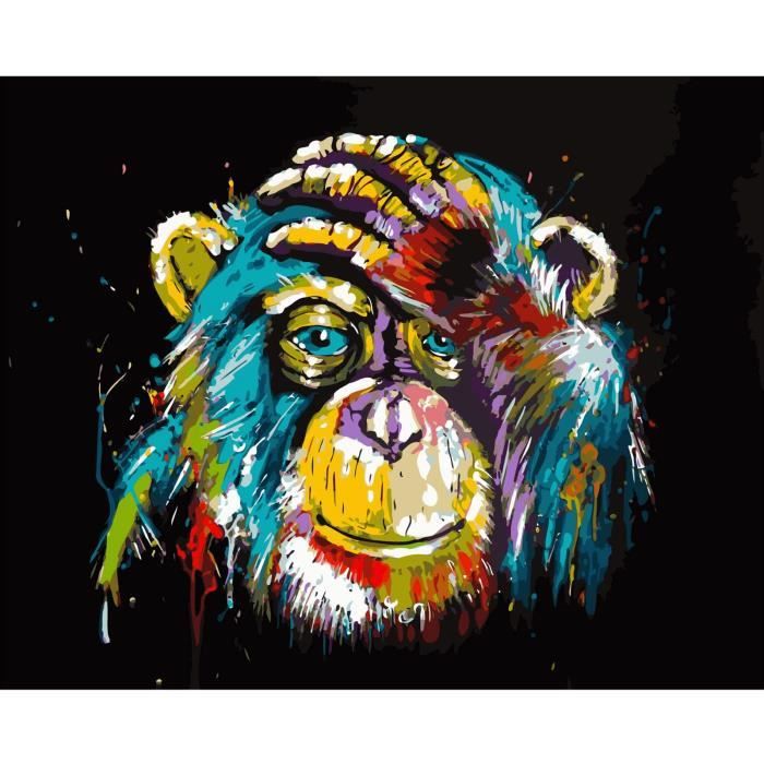 Kit De Peinture à L'huile Par Numéros - Toile 40,6 X 50,8 Cm, Motif Graffiti Tête De Vache, Avec Pinceaux Et Peintures - 8