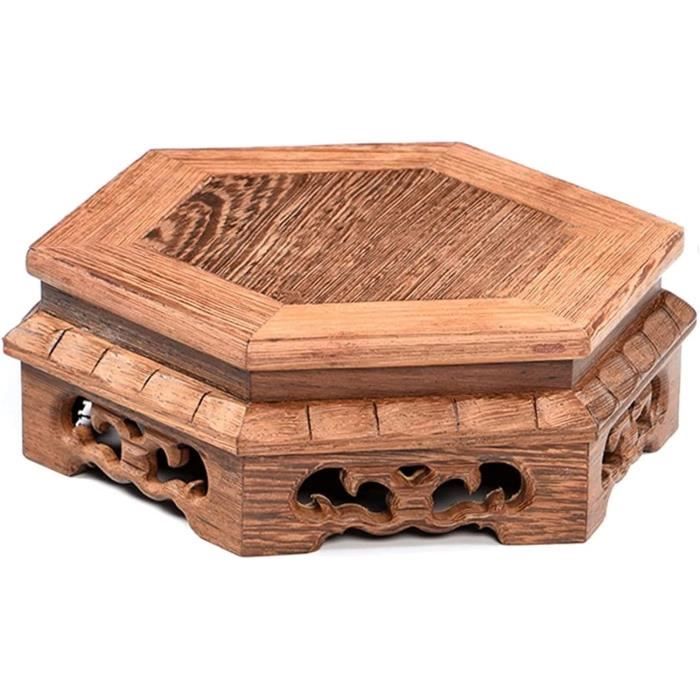 Support En Bois Massif Pour Pot De Fleurs - Socle Carré Noir 8x8x3,6 Cm - Déco Intérieur Style Chinois - Antidérapant - 6
