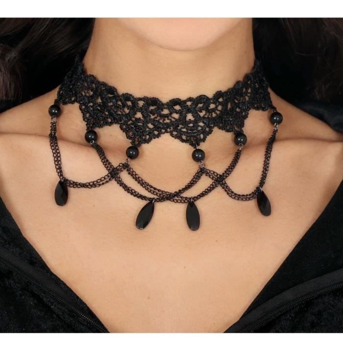 Collier Ras Du Cou Gothique Noir - Dentelle Et Alliage, Taille Réglable - Bijou Punk Pour Femmes