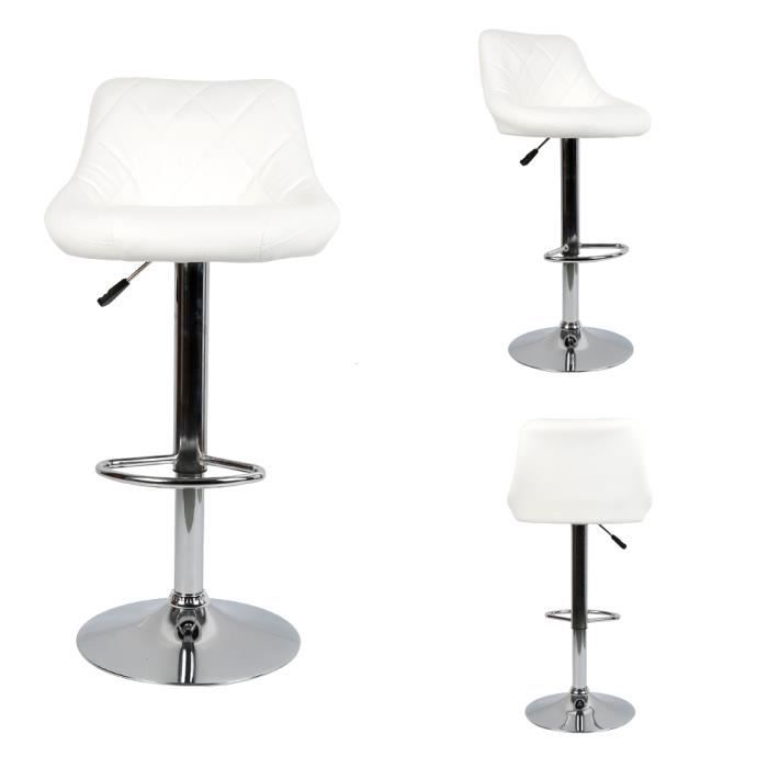 Lot de 4 Chaises de Bar/Tabouret de Bar Blanc - Réglables en Hauteur et Pivotantes