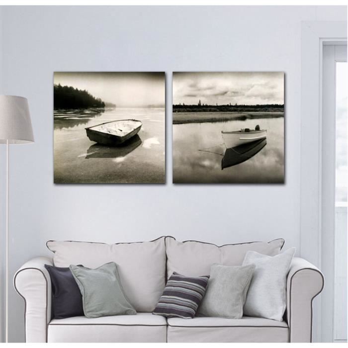 Wallpaper Sans Cadre Nordic Vintage Noir Et Blanc Riviere Bateau Peinture For Android Free