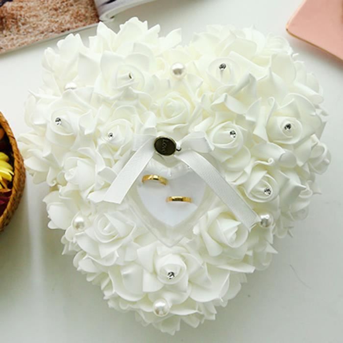Lolo Blanc Romantique Cœur Rose Boite Bague Coussin Anneau