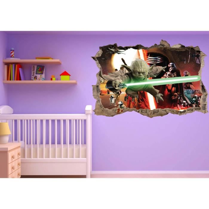 Stickers 3d Trompe L Oeil Star Wars Yoda Ref Dimensions Papier 60x40cm Cdiscount Maison