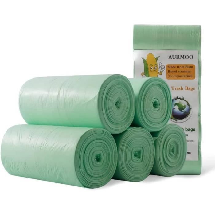 Sacs Poubelle 20L Compostables - Lot De 120 Sacs (6 Rouleaux), Verts, Résistants (50x60 Cm)