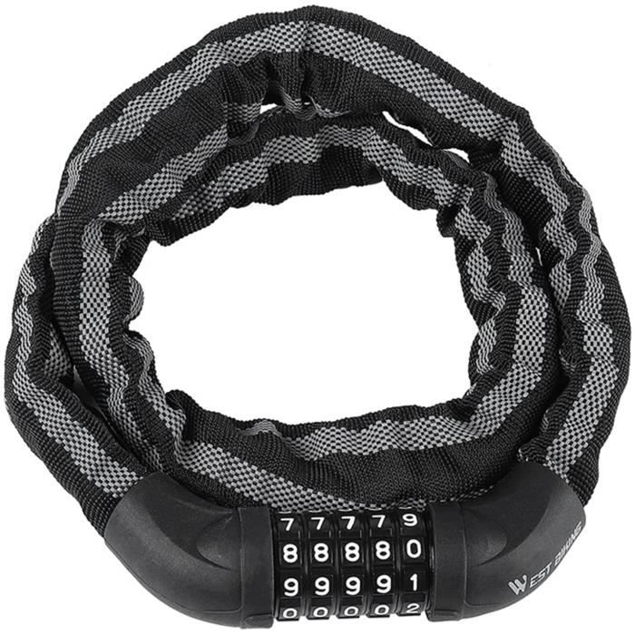 Chaîne Antivol à Code Pour Vélo Ou Moto – 90 Cm, 5 Chiffres, Sécurité Facile
